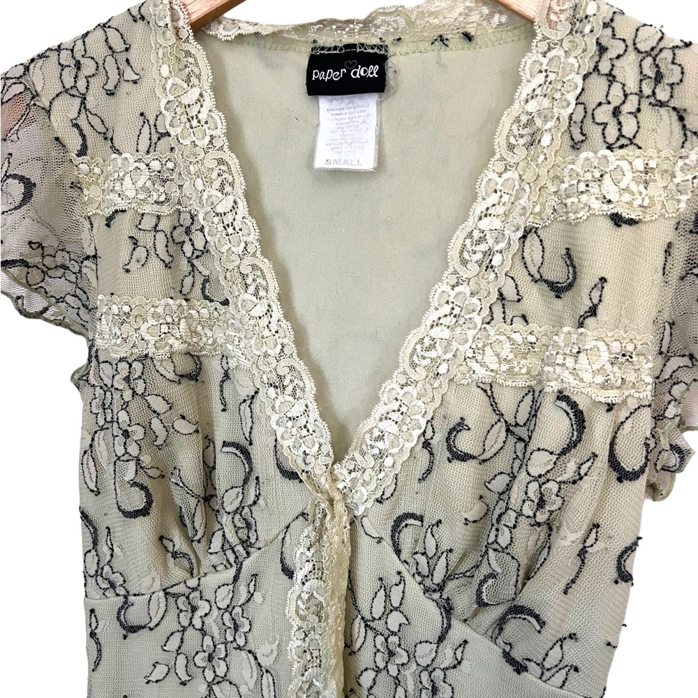 Mesh Overlay Y2K Blouse Whimsygoth Small Coquette - Picture 2 of 4